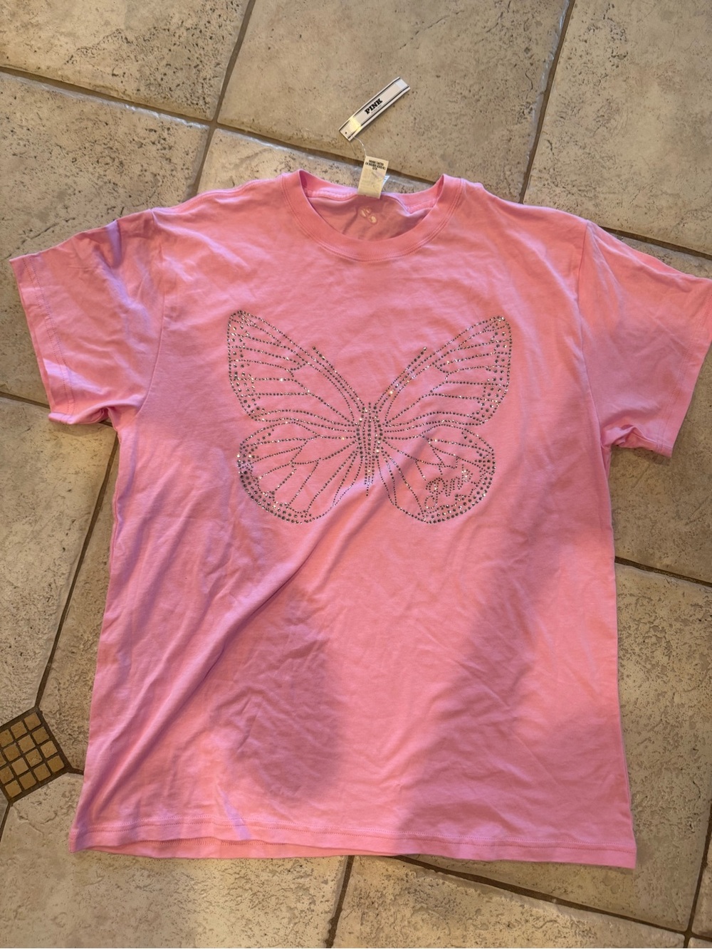 Pink VS Butterfly Rhinestone Tee NWT